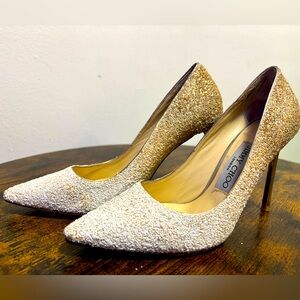 Jimmy choo Romy 100 Optic White And Light Honey Coarse glitter